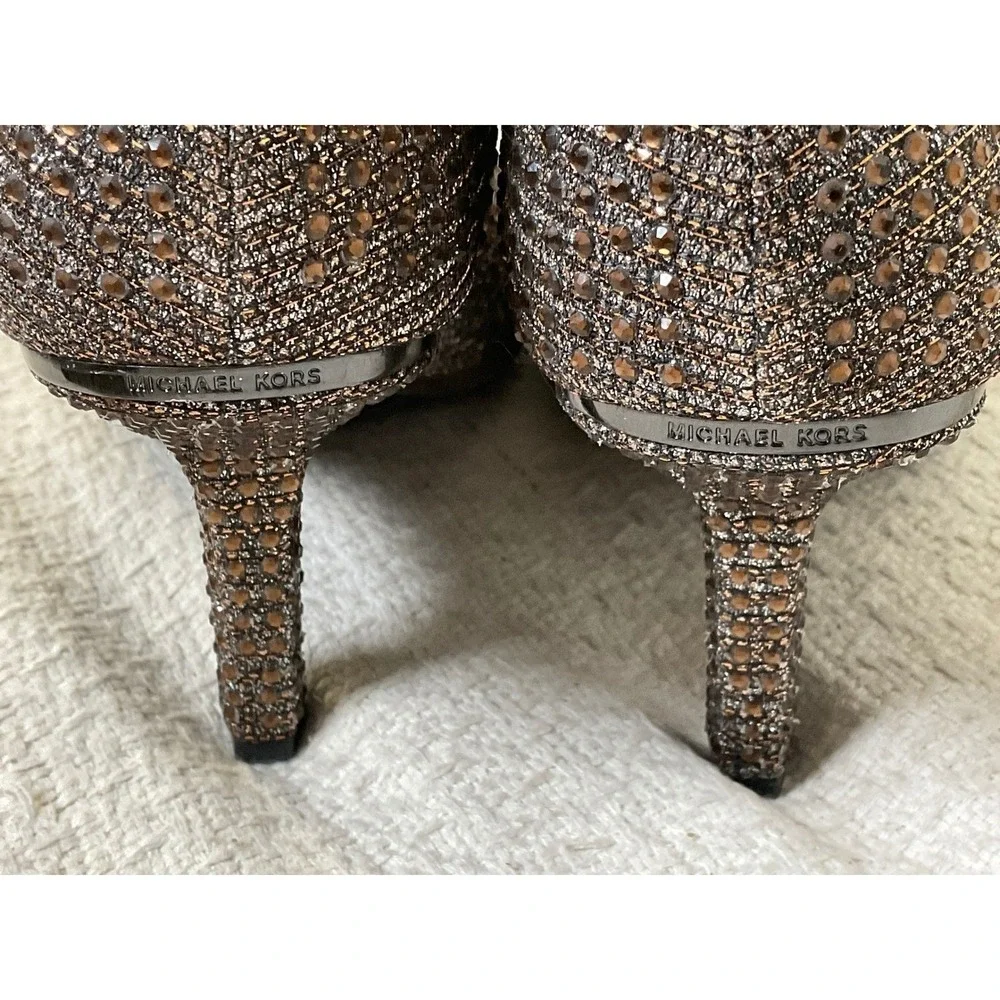 Michael Kors Women Bronze Crystal Embellished Pointed Toe Ankle Boots Size 7M